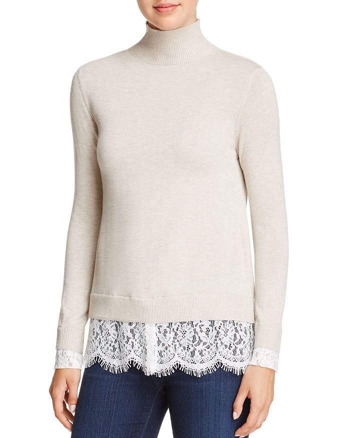 Joie Fredrika Lace-Trimmed Mock-Neck Sweater | Bloomingdale's