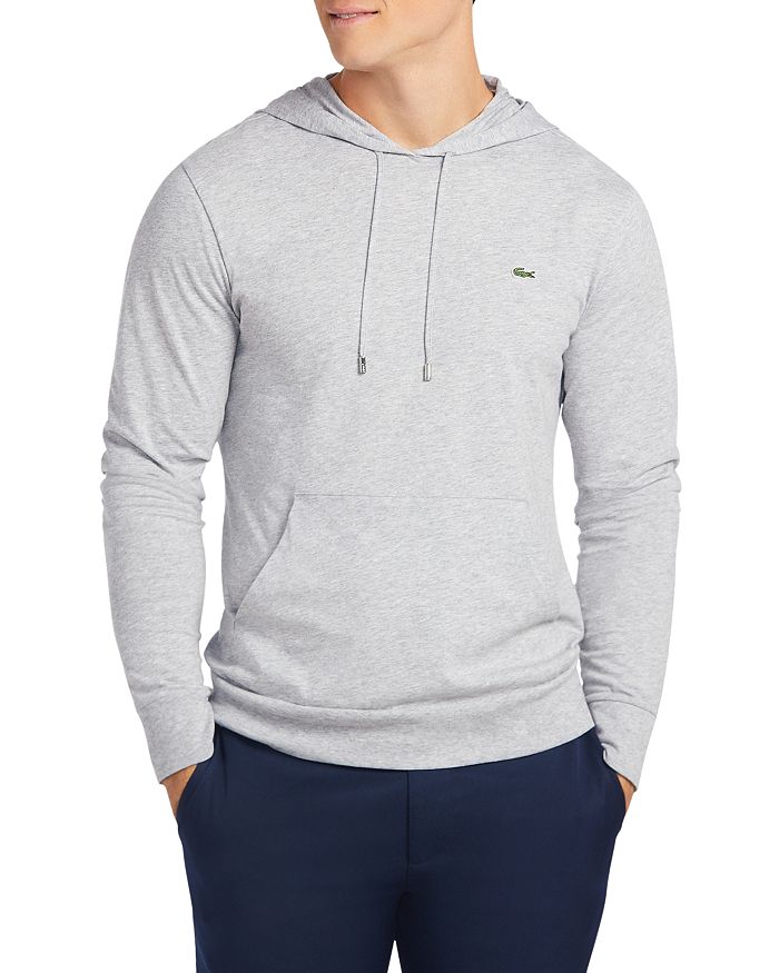 Lacoste Jersey Long-sleeve Hooded Tee In Silver Gray Chine