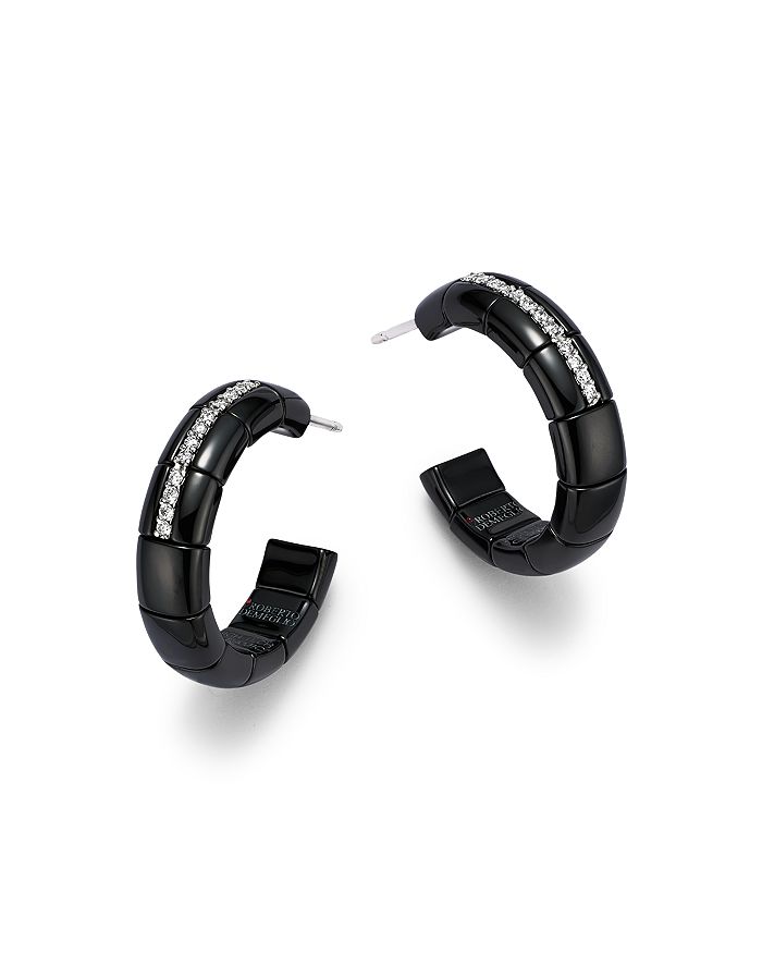 Roberto Demeglio 18k White Gold Black Ceramic Pura Diamond Hoop