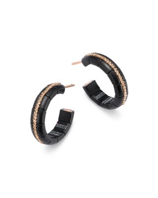 Roberto Demeglio - 18K Rose Gold & Matte Black Ceramic Pura Champagne Diamond Hoop Earrings