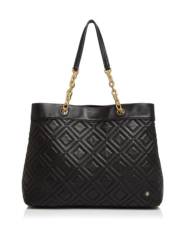 Tory Burch Fleming Quilted Leather Tote In Black/gold