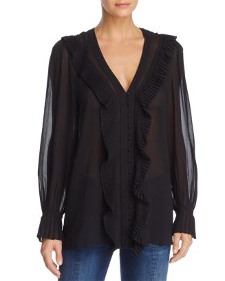 FRAME FRAME Feminine Tuck Ruffled Silk-Chiffon Blouse | Bloomingdale's