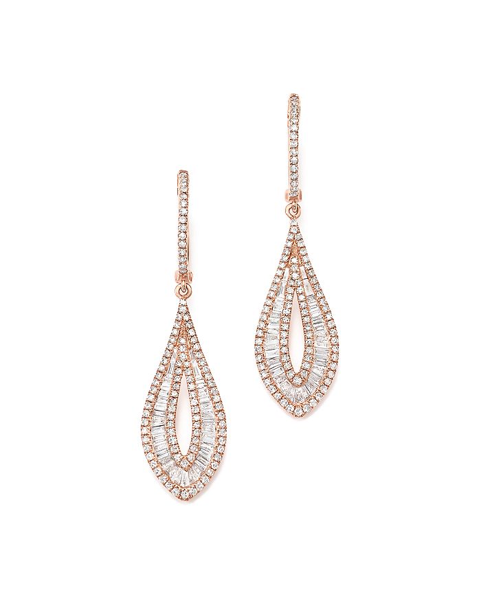 Bloomingdale's Diamond Round & Baguette Drop Earrings In 14k Rose Gold, 1.55 Ct. T.w. In White/rose