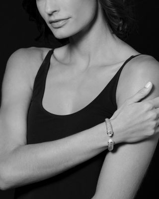 18K Gold & Sterling Silver Caviar Diamond Cuff Bracelet, 12 mm