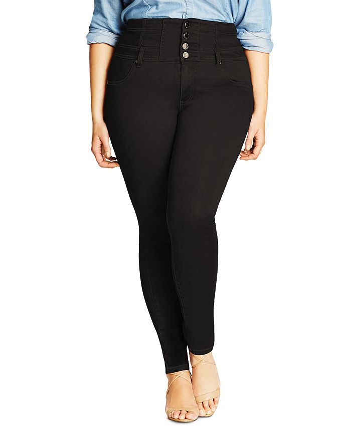 City Chic Trendy Plus Size Harley Corset Skinny Jeans In Black