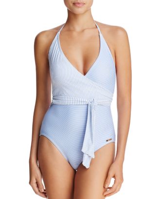 VINCE CAMUTO V-Neck Wrap Tie One Piece Swimsuit | Bloomingdale's