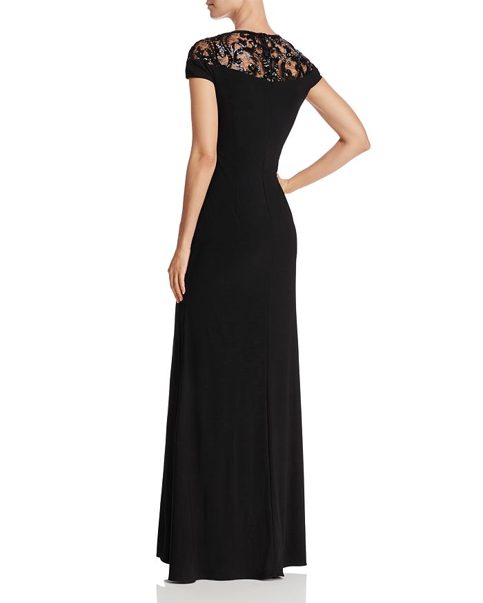 Shop Adrianna Papell Embellished Illusion-yoke Gown In Black