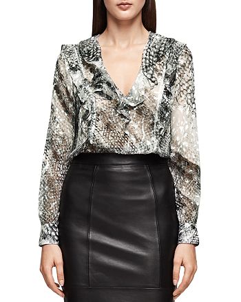 Reiss Lita Ruffled Abstract Snakeskin Print Top Bloomingdale S