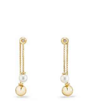David Yurman - Solari Chain Drop Earrings with Cultured Akoya Pearls and Diamonds in 18K Gold