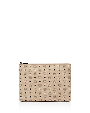 Mcm Visetos Pouch Crossbody In Beige/gold