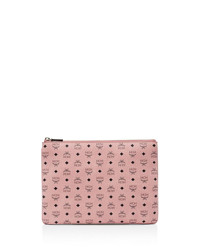 Mcm Medium Visetos Original Leather Pouch In Baby Pink/gold