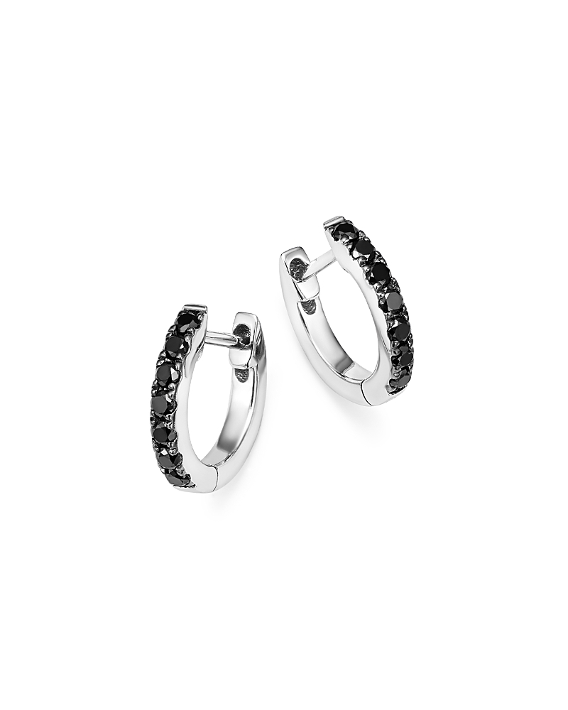 Bloomingdale's Fine Collection Black Diamond Huggie Hoop Earrings in 14K White Gold, 0.20 tcw