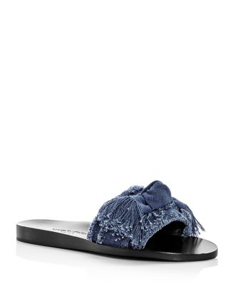 MARION PARKE Women's Jordan Fringed Denim Slide Sandals | Bloomingdale's