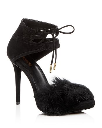 MICHAEL Michael Kors Women's Remi Suede & Rabbit Fur High-Heel Sandals |  Bloomingdale's