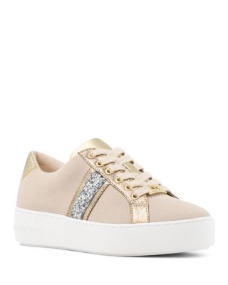 MICHAEL Michael Kors - Women's Poppy Suede Glitter Stripe Lace Up Sneakers