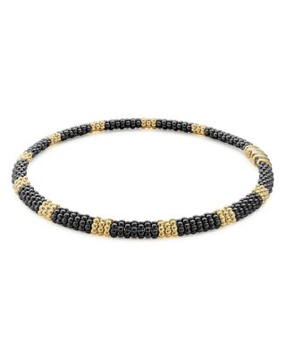 Gold & Black Caviar Collection 18K Gold & Ceramic Collar Necklace, 16"