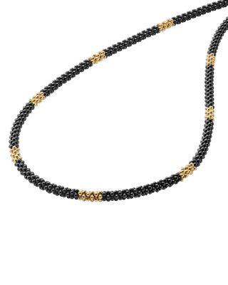 Gold & Black Caviar Collection 18K Gold & Ceramic Long Station Necklace, 16"