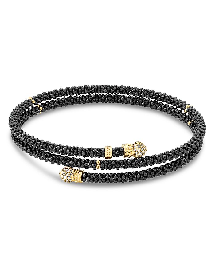 Shop Lagos Gold & Black Caviar Collection 18k Gold & Diamond Coil Bracelet In Black/gold