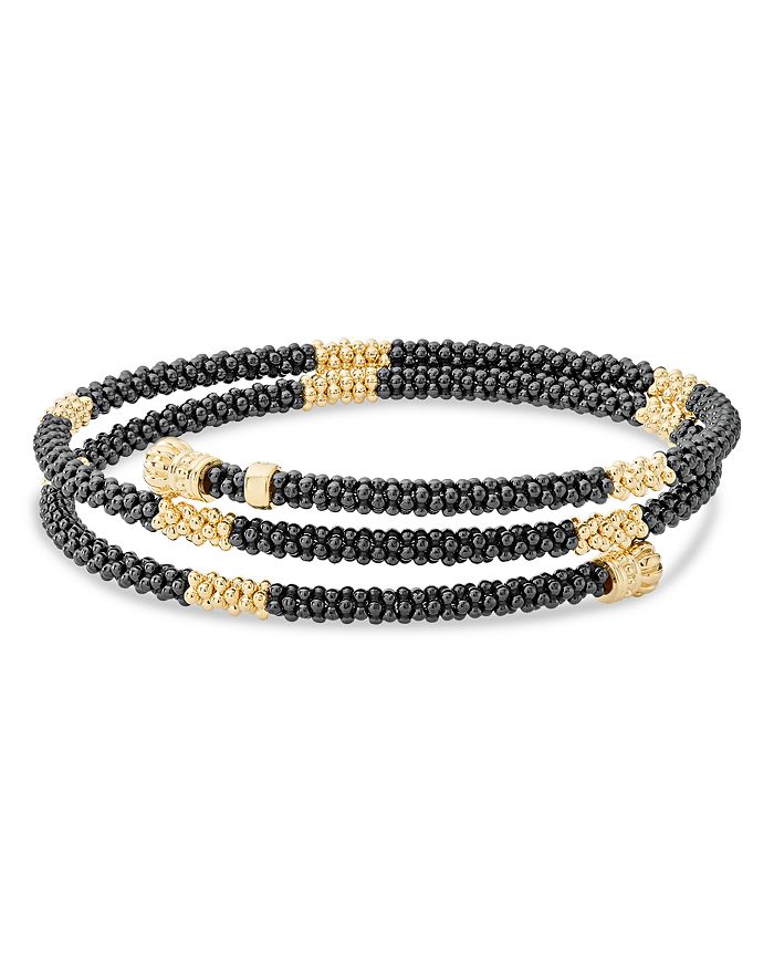 Shop Lagos Gold & Black Caviar Collection 18k Gold & Ceramic Coil Bracelet In Black/gold