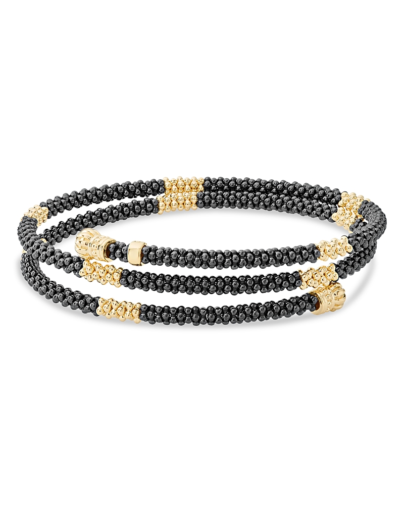 Lagos Gold & Black Caviar Collection 18k Gold & Ceramic Coil Bracelet In Black/gold