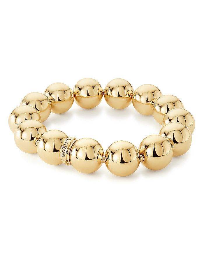LAGOS CAVIAR GOLD COLLECTION 18K GOLD BEADED STRETCH BRACELET, 15MM,05-10289-M
