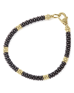 Lagos Gold & Black Caviar Collection 18K Gold & Ceramic Five Station Bracelet
