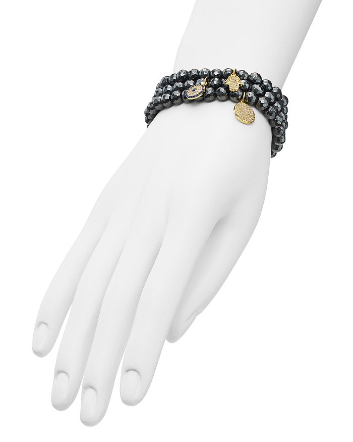 Shop Aqua Beaded Bracelets In Gold Tone-plated Sterling Silver And Hematite Tone-plated Sterling Silver - 100% In Black