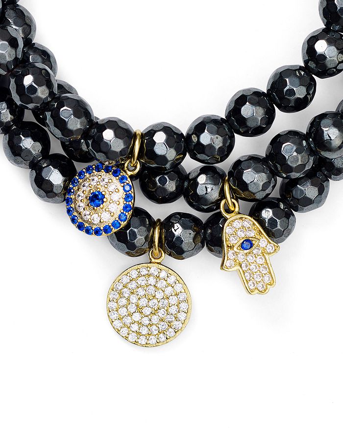 Shop Aqua Beaded Bracelets In Gold Tone-plated Sterling Silver And Hematite Tone-plated Sterling Silver - 100% In Black