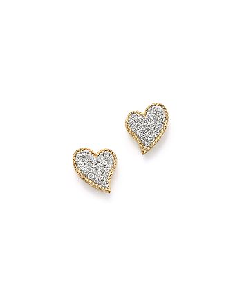 Roberto Coin - 18K Yellow Gold Tiny Treasures Diamond Heart Stud Earrings