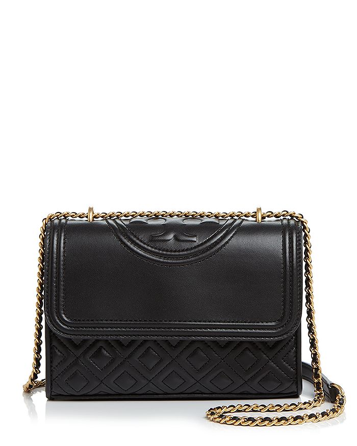 Tory Burch Fleming Small Leather Shoulder Bag In Black/gold