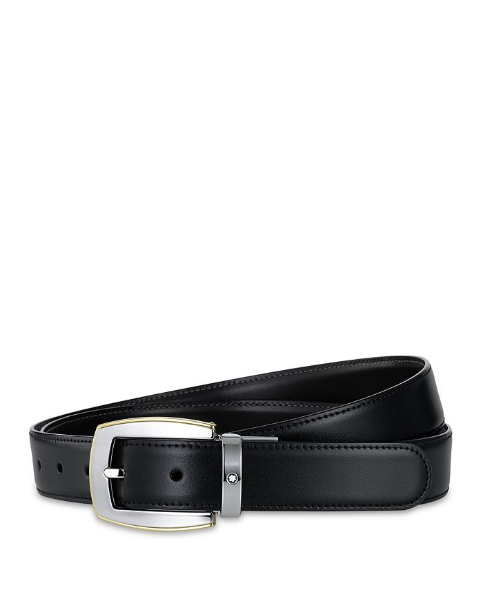 Montblanc Men's Shiny Palladium and Gold-Coated Reversible Leather Belt ...