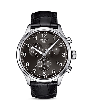 Tissot T1166171605700 Chrono Xl Classic Stainless Steel And Crocodile-embossed Leather Strap Watch In Black