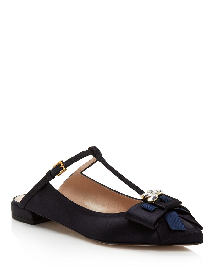 Stuart Weitzman Women s Duckie Embellished Satin T Strap Mules