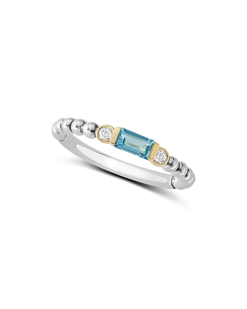 Lagos 18k Gold & Sterling Silver Blue Topaz & Diamond Stacking Ring In Blue/silver