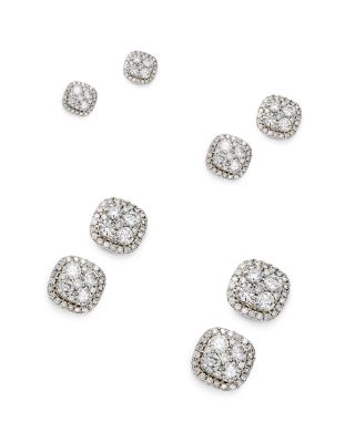 Diamond Cluster Stud Earrings in 14K White Gold, 0.50 tcw - 2.0 tcw 