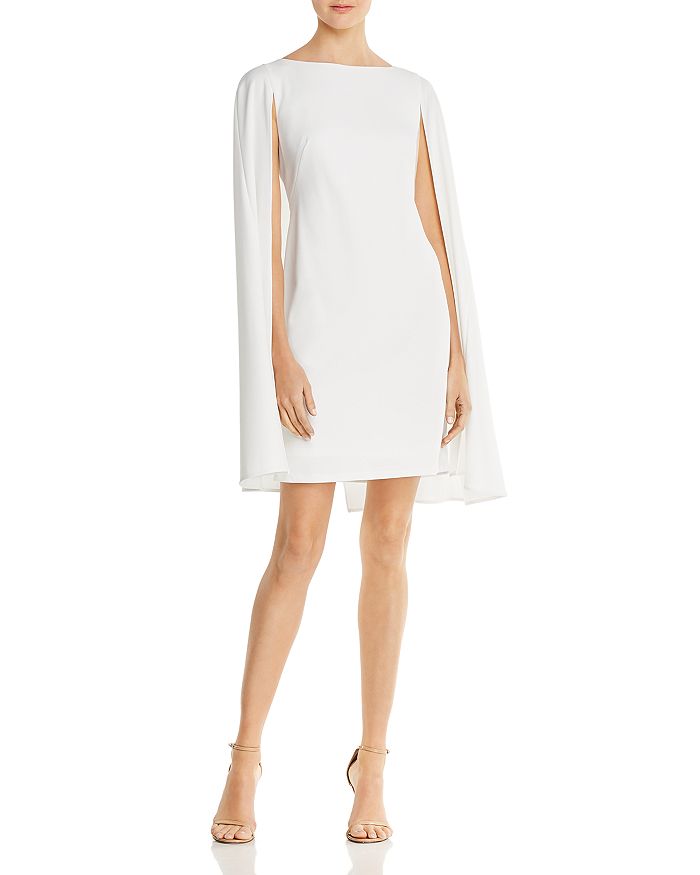Adrianna Papell Cape Overlay Dress In Ivory