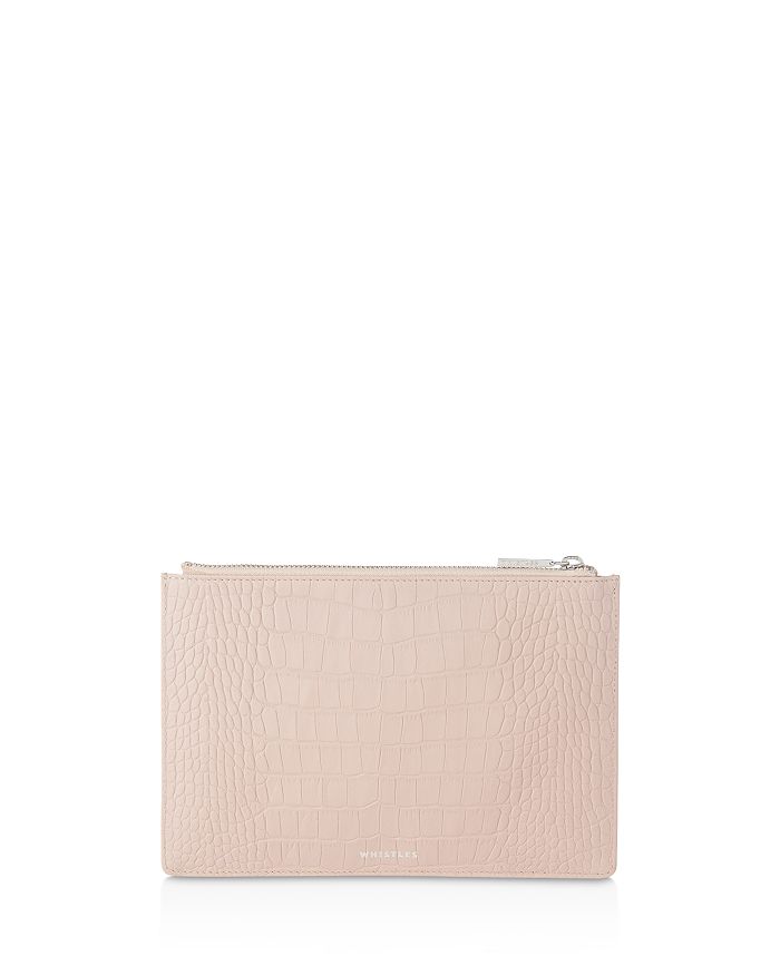 Whistles Matte Croc-embossed Small Leather Clutch In Nude/silver | ModeSens