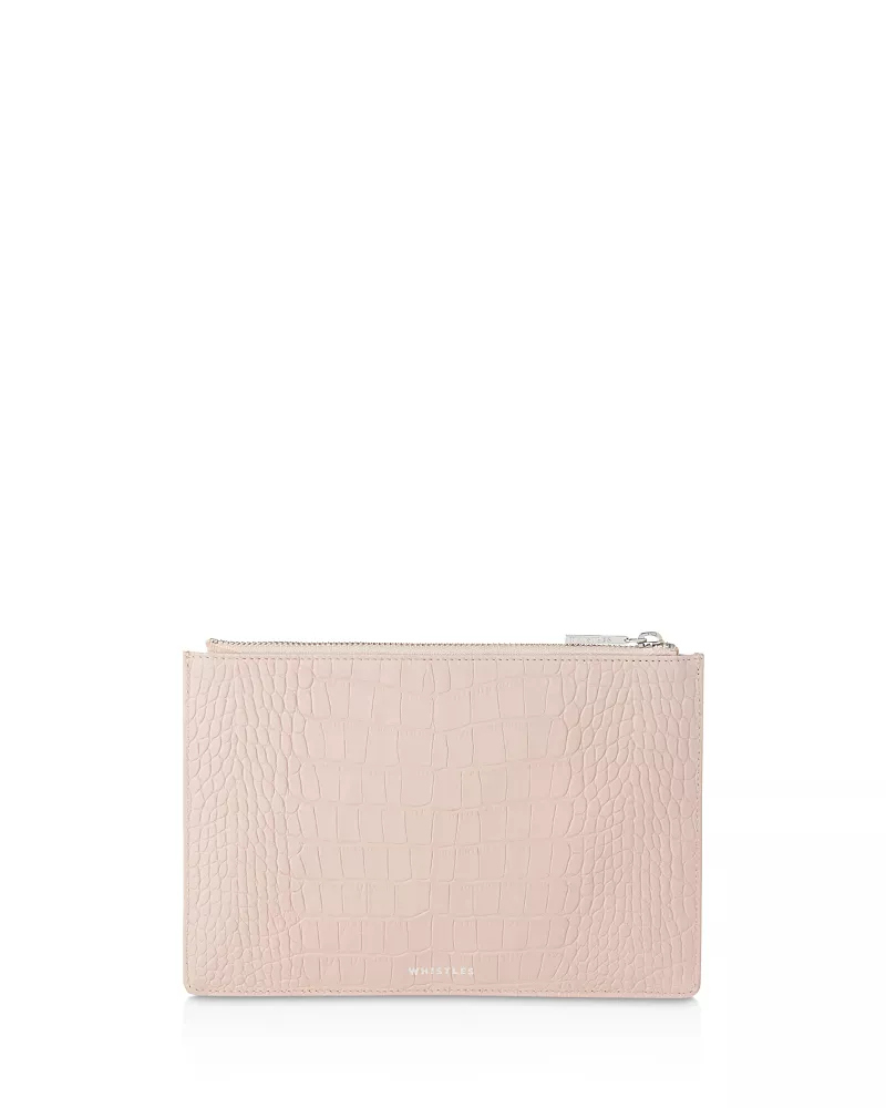 Whistles Matte Croc-Embossed Small Leather Clutch