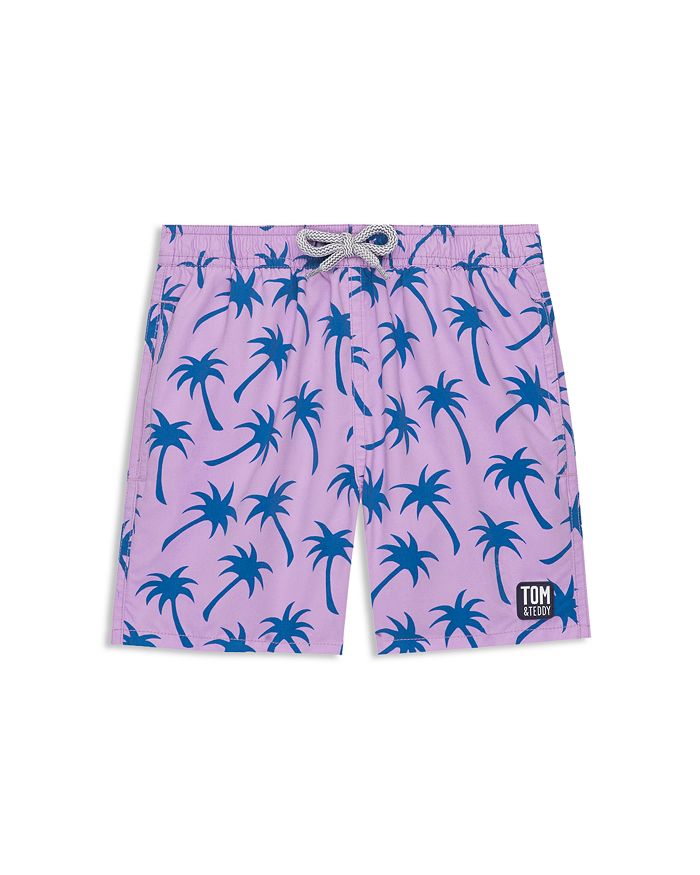 Tom & Teddy Boys' Palm Tree Swim Trunks - Little Kid, Big Kid In Lavender/blue