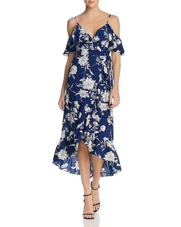 AQUA Floral Cold Shoulder Ruffle Wrap Dress 100 Exclusive Bloomingdale s