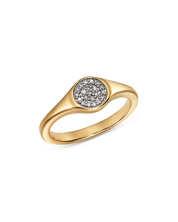 Adina Reyter 14k Yellow Gold Pave Diamond Disc Small Signet Ring In White/gold