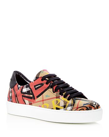 Burberry Women's Westford Graffiti Logo Print Vintage Check Lace Up Sneakers  | Bloomingdale's
