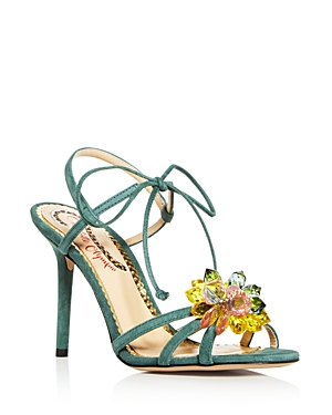 CHARLOTTE OLYMPIA WOMEN'S TALLULAH EMBELLISHED SUEDE ANKLE TIE HIGH-HEEL SANDALS,OLS185732SUE1432