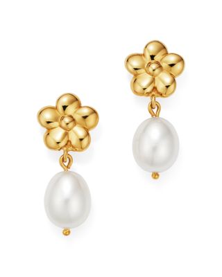 Bloomingdale's Fine Collection Cultured Freshwater Pearl & Flower Drop Earrings in 14K Yellow Gold - Exclusive