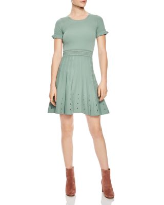 Sandro Etor Eyelet Detail Pleated Knit Dress | Bloomingdale's Women