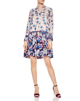 Sandro Kimberly Mixed Floral Print Silk Dress | Bloomingdale's