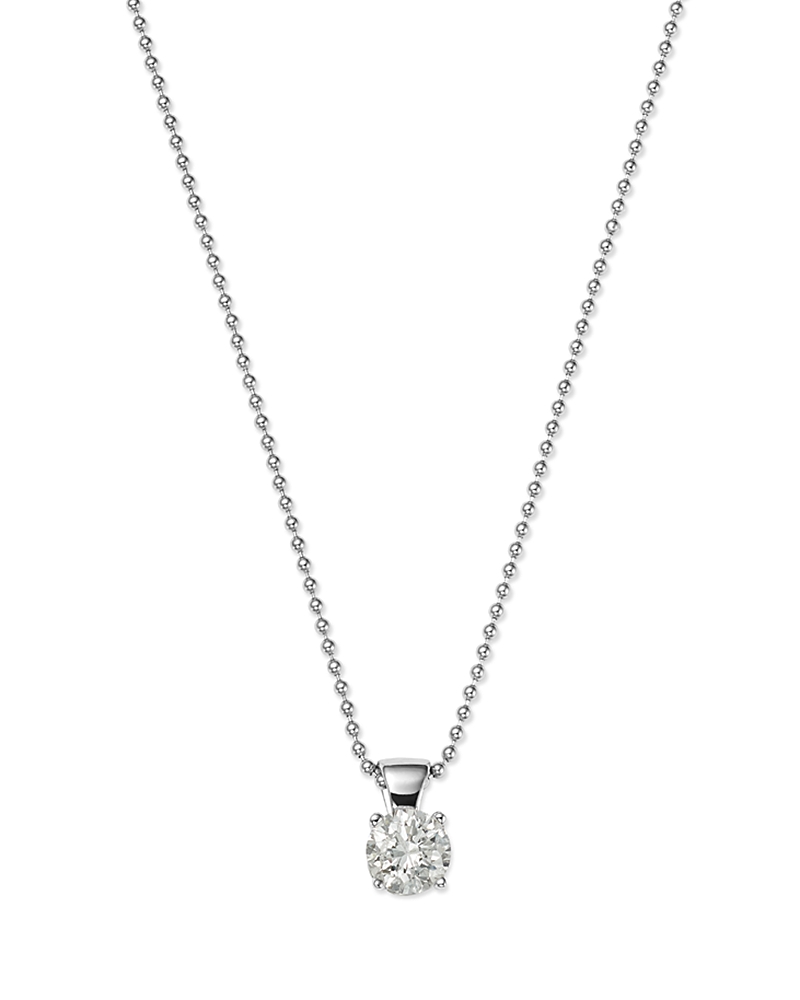 Diamond Solitaire Pendant in 18K White Gold, 0.50 tcw