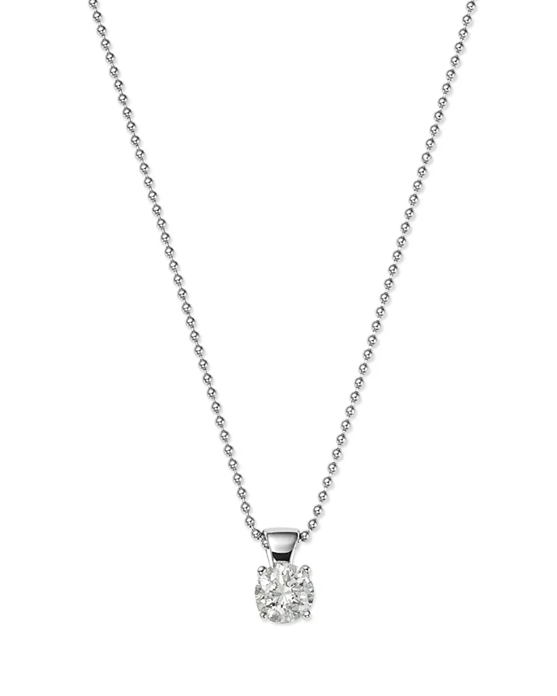 Diamond Solitaire Pendant in 18K White Gold, 0.50 tcw