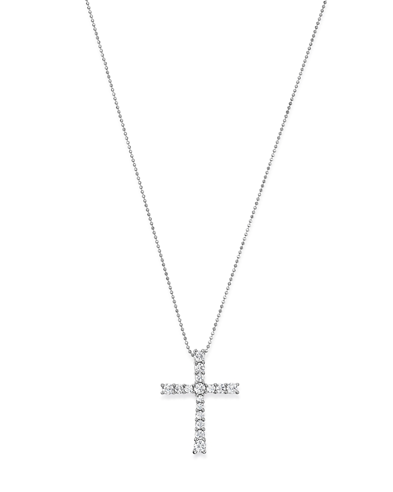 Diamond Cross Pendant in 14K White Gold, 1.0 tcw
