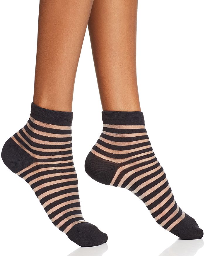 Kate Spade New York Sheer Stripe Ankle Socks In Black
